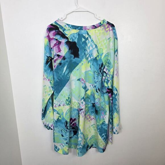 Worthington Green Blue Neon Eclectic Floral Long Sleeve Button Up Size 2X - Picture 6 of 7